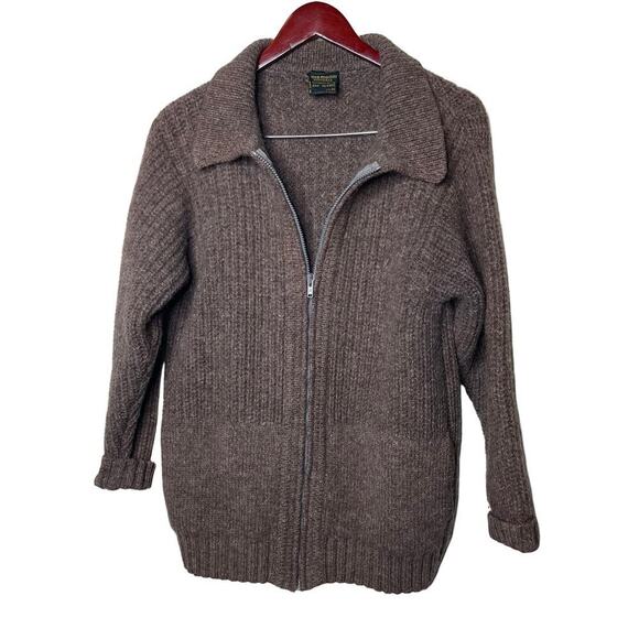 VNTG Inis Meain Chunky Thick Brown Zip Cardigan Irish Wool Sweater Men Sz 40 M - Picture 1 of 11